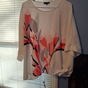 Elegant Women's Floral Blouse - White and Pink